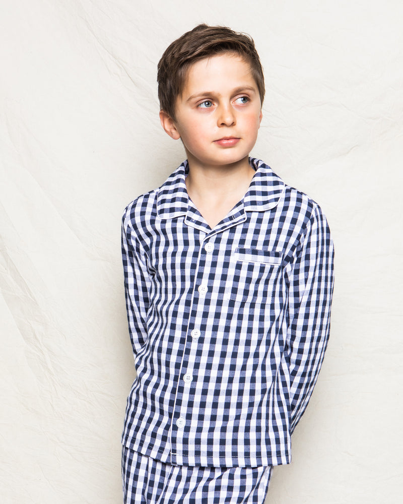 Children's Navy Gingham Flannel Pajama Set