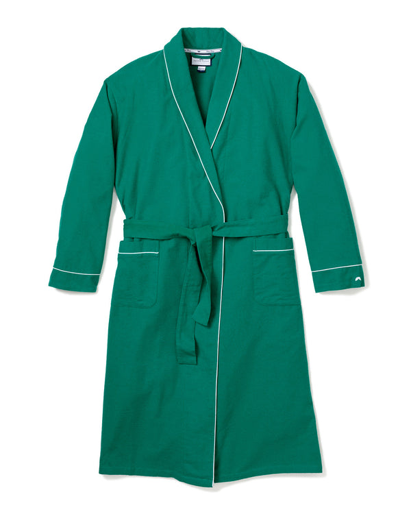 Women's Forest Green Flannel Robe with White Piping