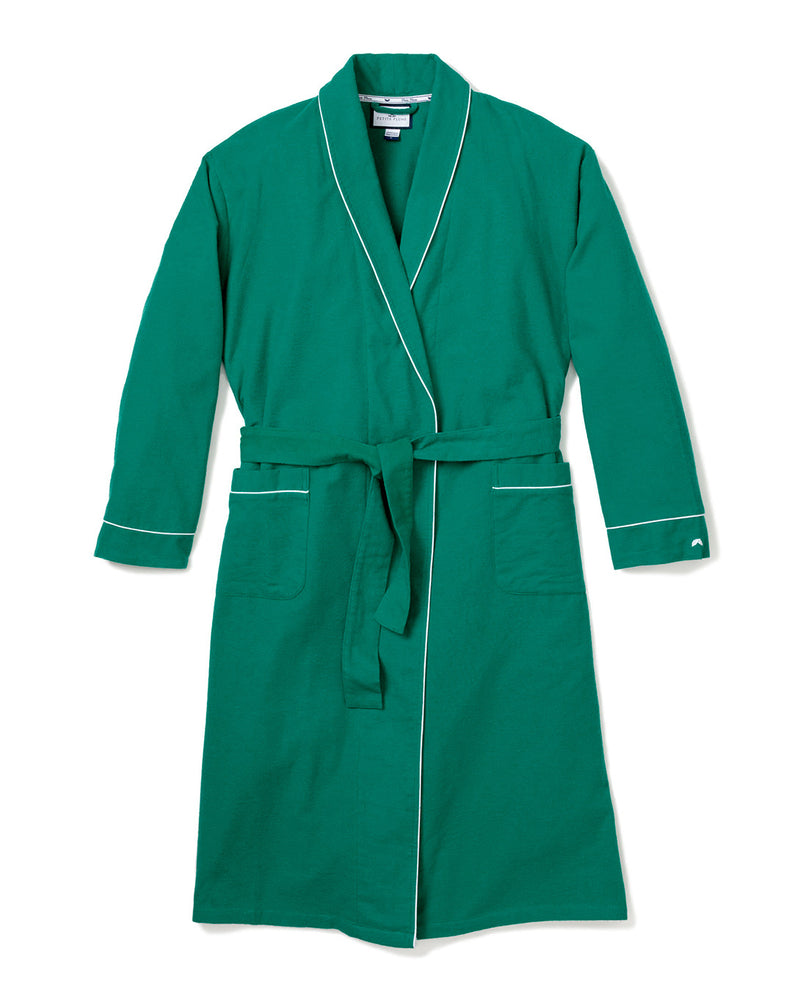 Women's Flannel Robe in Forest Green with White Piping