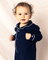 Navy Romper with White Piping
