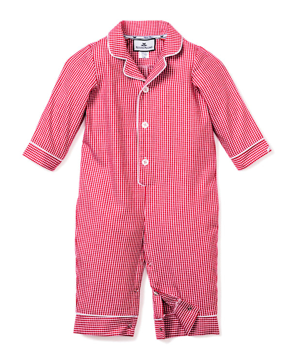 Baby's Flannel Romper in Red Mini Gingham
