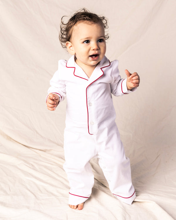 White Festive Romper with Red Piping