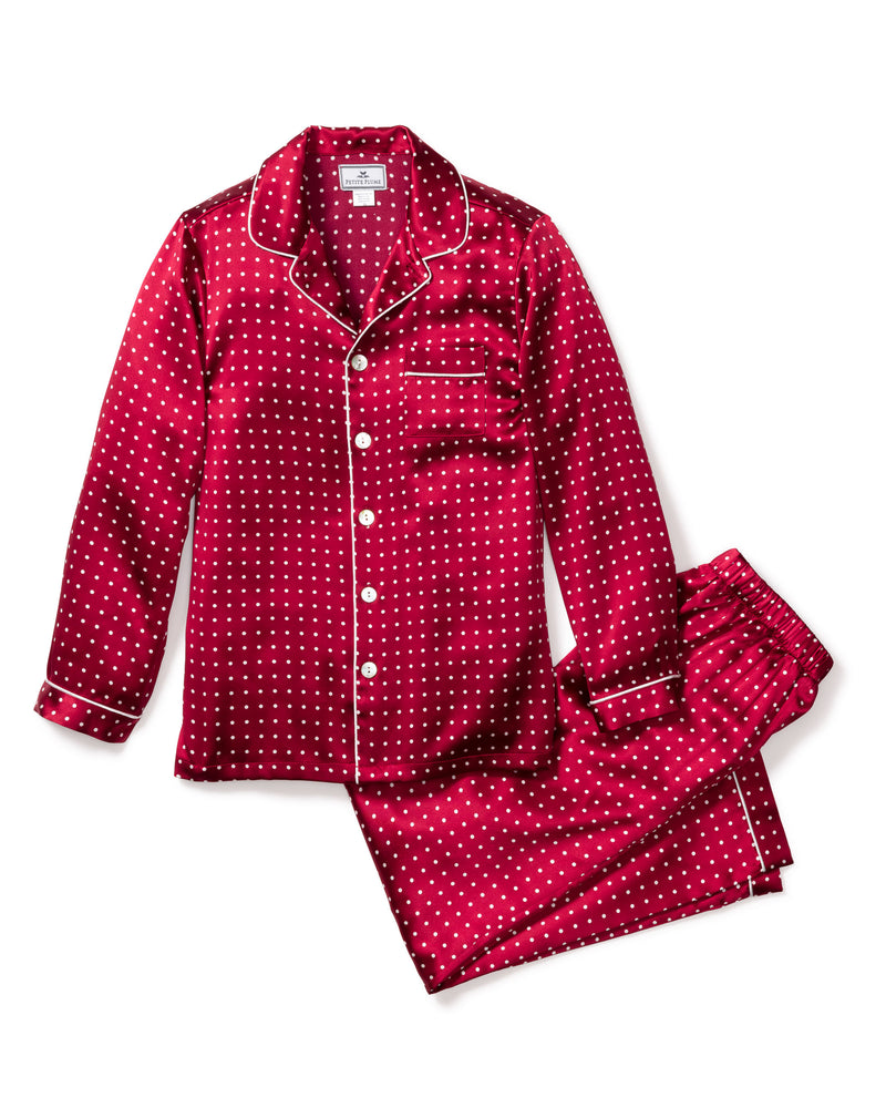 Kid's Silk Pajama Set in Bordeaux Polka Dot