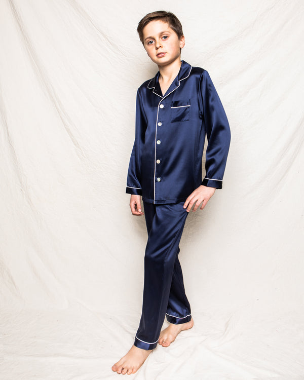 Kid's Silk Pajama Set in Navy