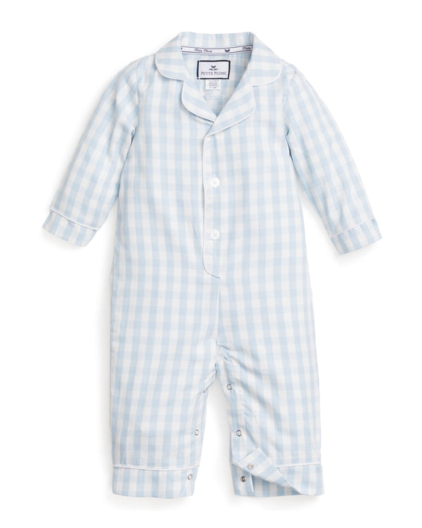 Baby's Twill  Romper in Light Blue Gingham