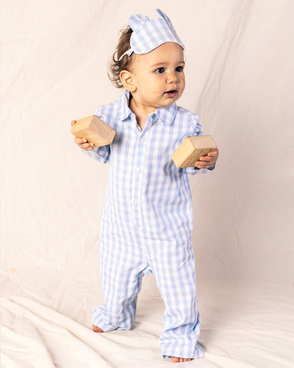 Baby's Twill  Romper in Light Blue Gingham