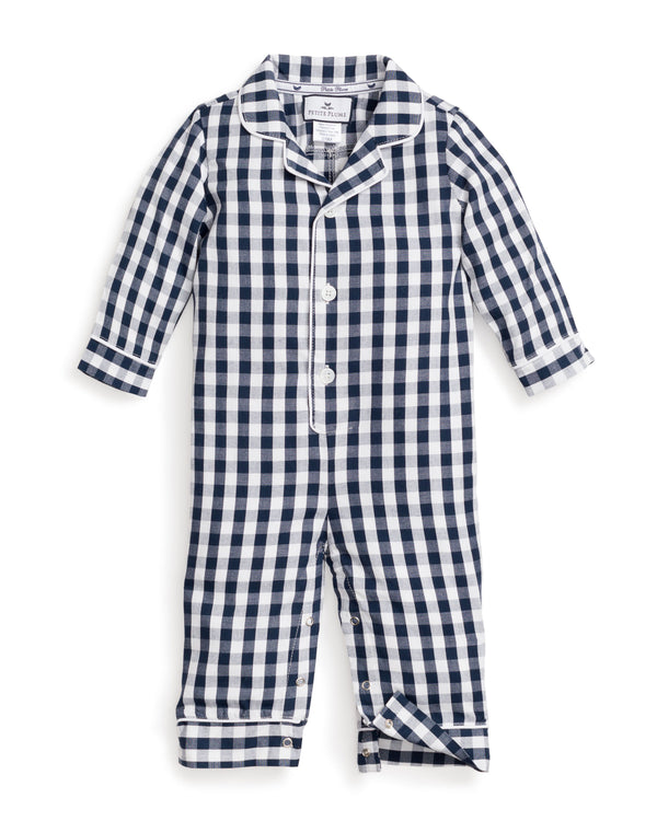 Navy Gingham Twill Winter Romper