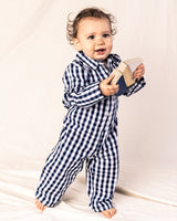 Navy Gingham Twill Winter Romper