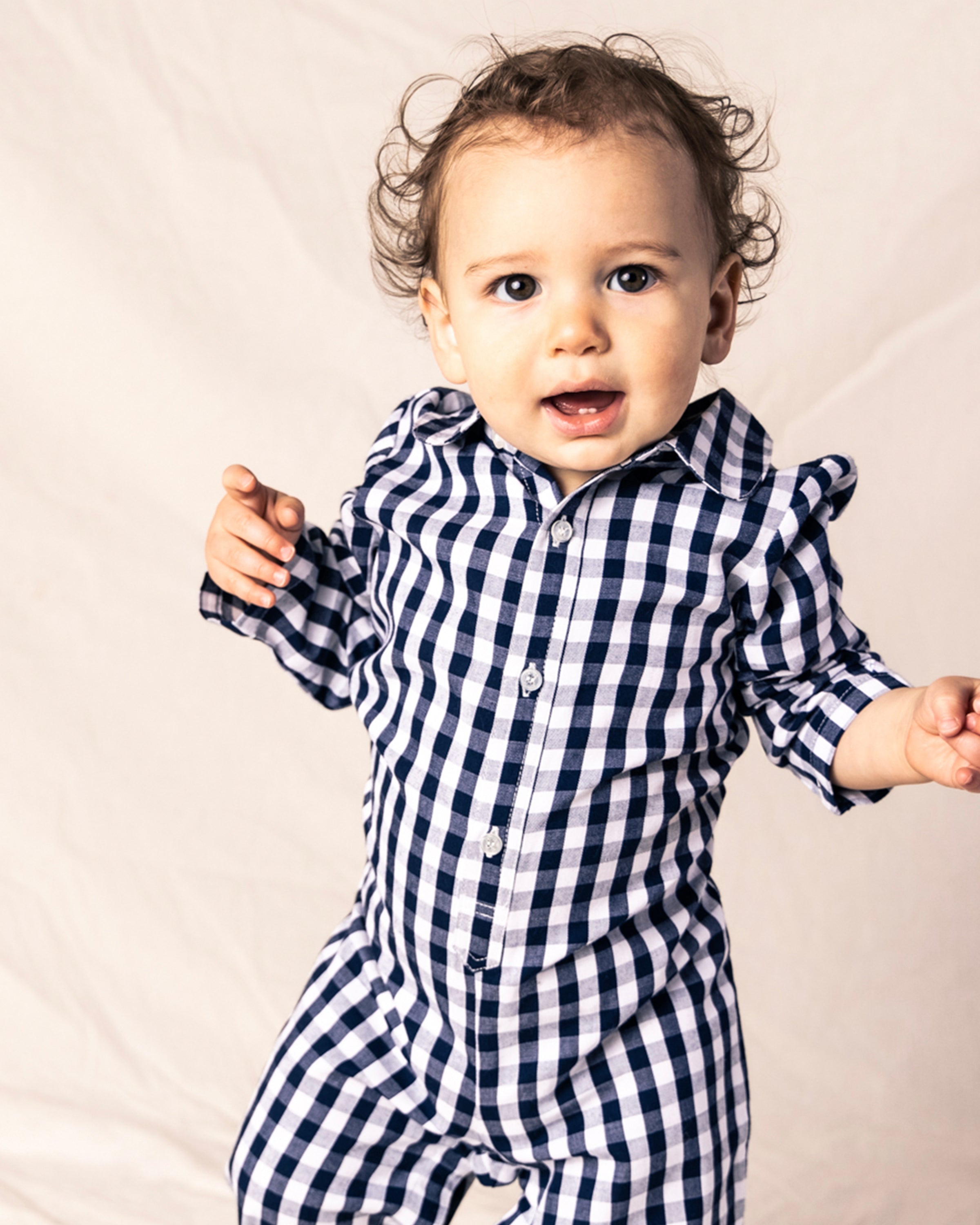 Gingham Dreams White Baby Romper main image 1