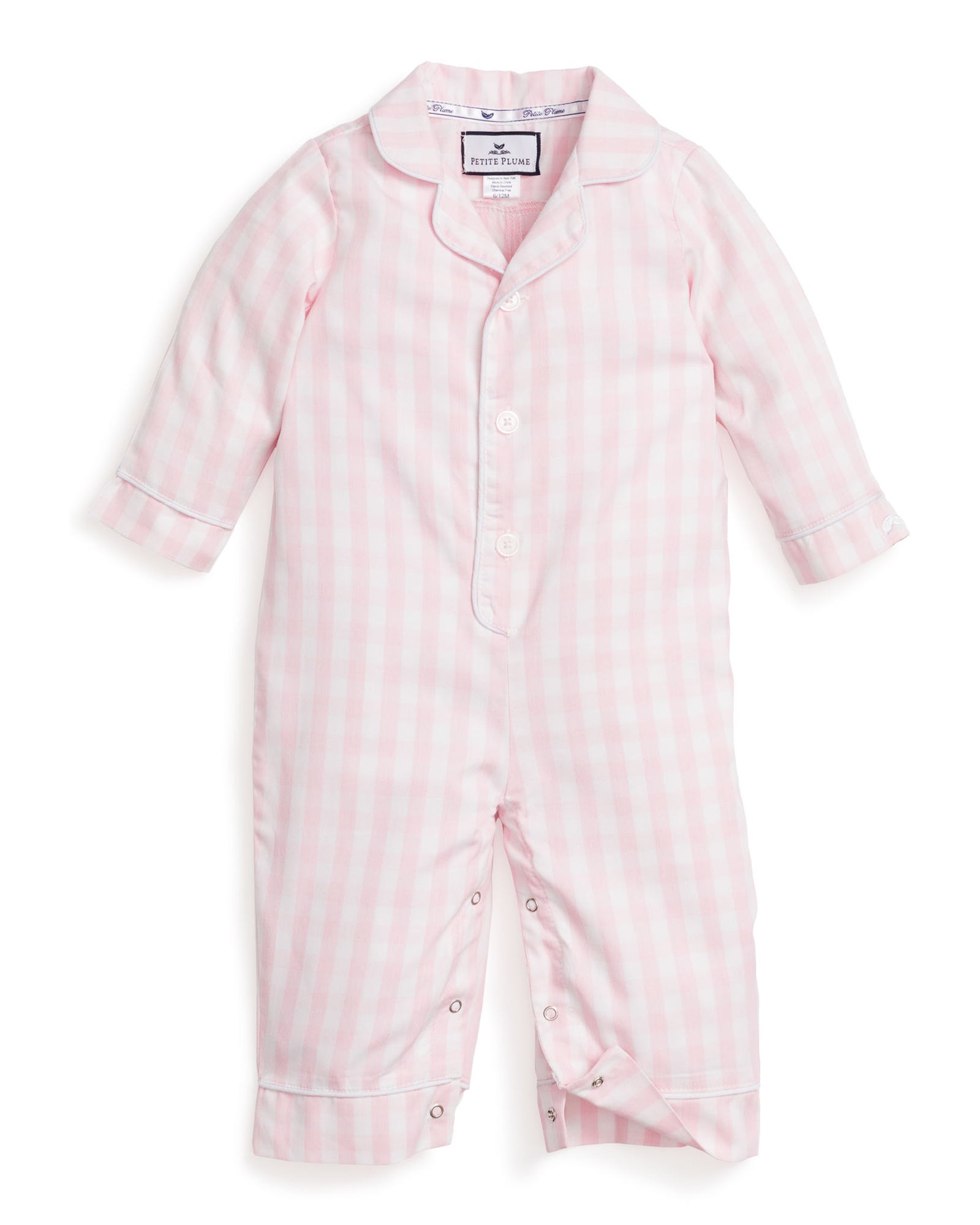 Petit Bebe Baby Girls Pink Gingham Smocked Apples Romper main image 0