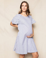Women's Navy French Ticking Hospital Gown