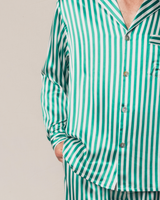 100% Mulberry Silk Green Stripe Men's Luxe Pajama