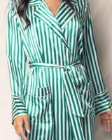 100% Mulberry Silk Green Stripe Long Robe